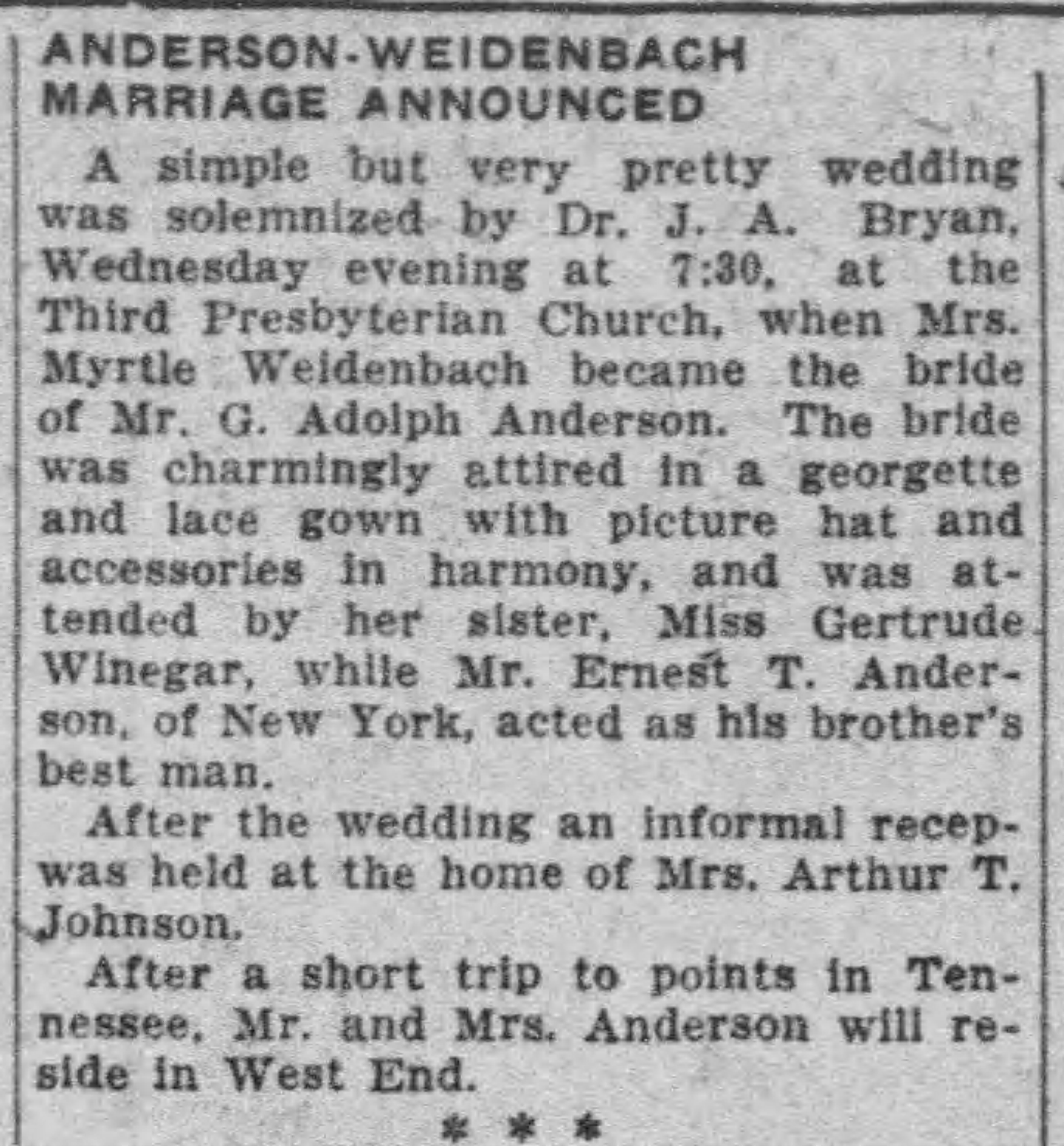 Andersen-Weidenbach Marriage Announced
